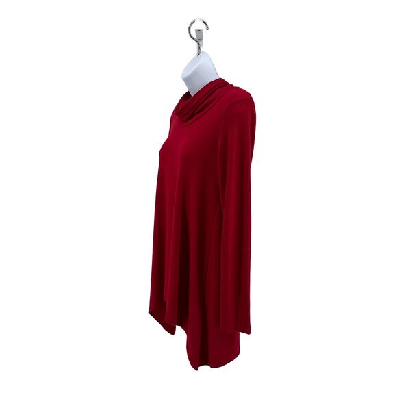 Karen Kane Red Cowl Neck Handkerchief Asymmetric Hem Tunic Sweater Womens Small - Picture 6 of 9